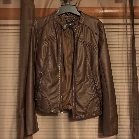Express Jackets & Blazers - Medium Brown Express Faux Leather Moto Jacket